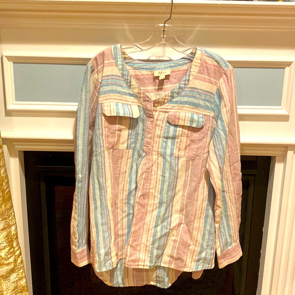 Striped pull over lightweight shirt